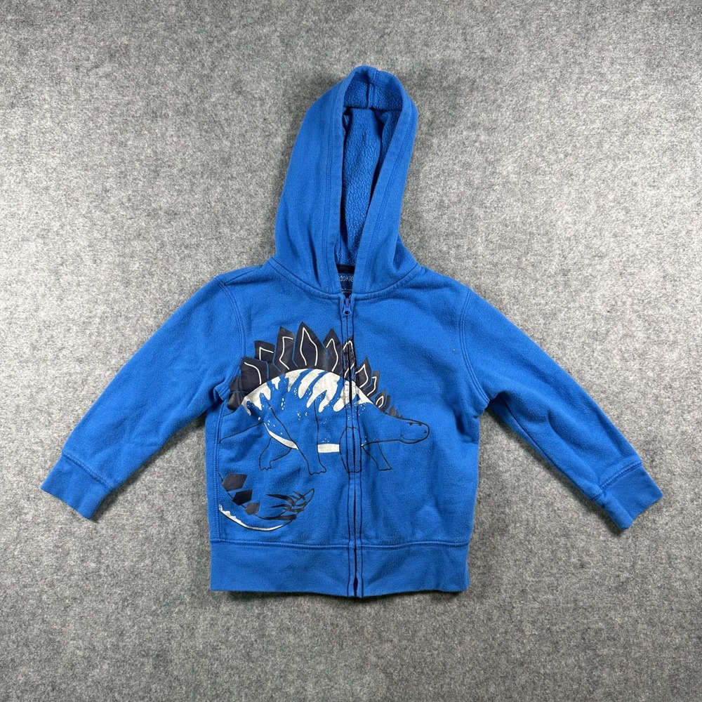 Okie Dokie Stegosaurus Graphic Zip Up Hoodie 3T Blue Cotton‎ Blend Fleece